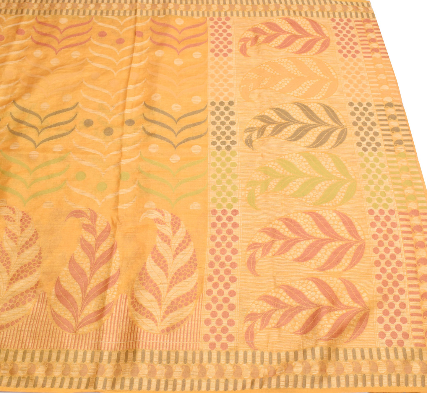 Sushila Vintage Mustard Floral Saree 100%Pure Tussar Silk Woven Sari Soft Fabric