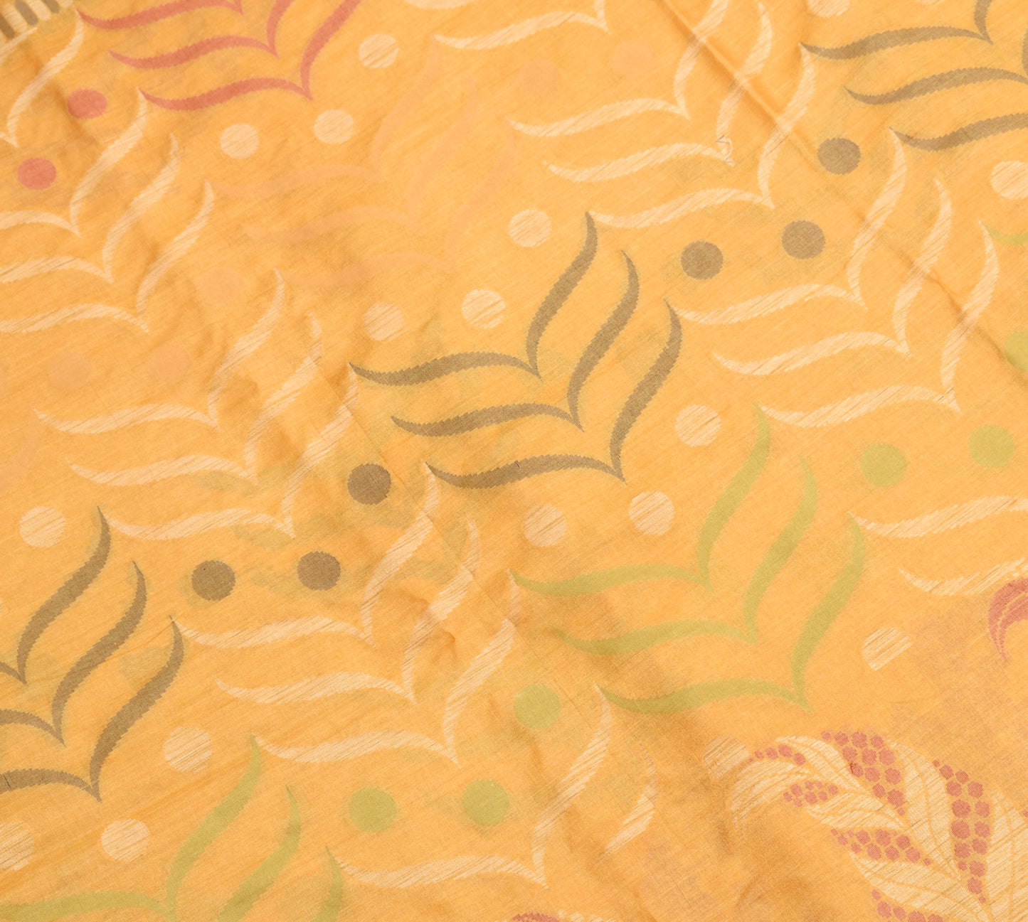 Sushila Vintage Mustard Floral Saree 100%Pure Tussar Silk Woven Sari Soft Fabric