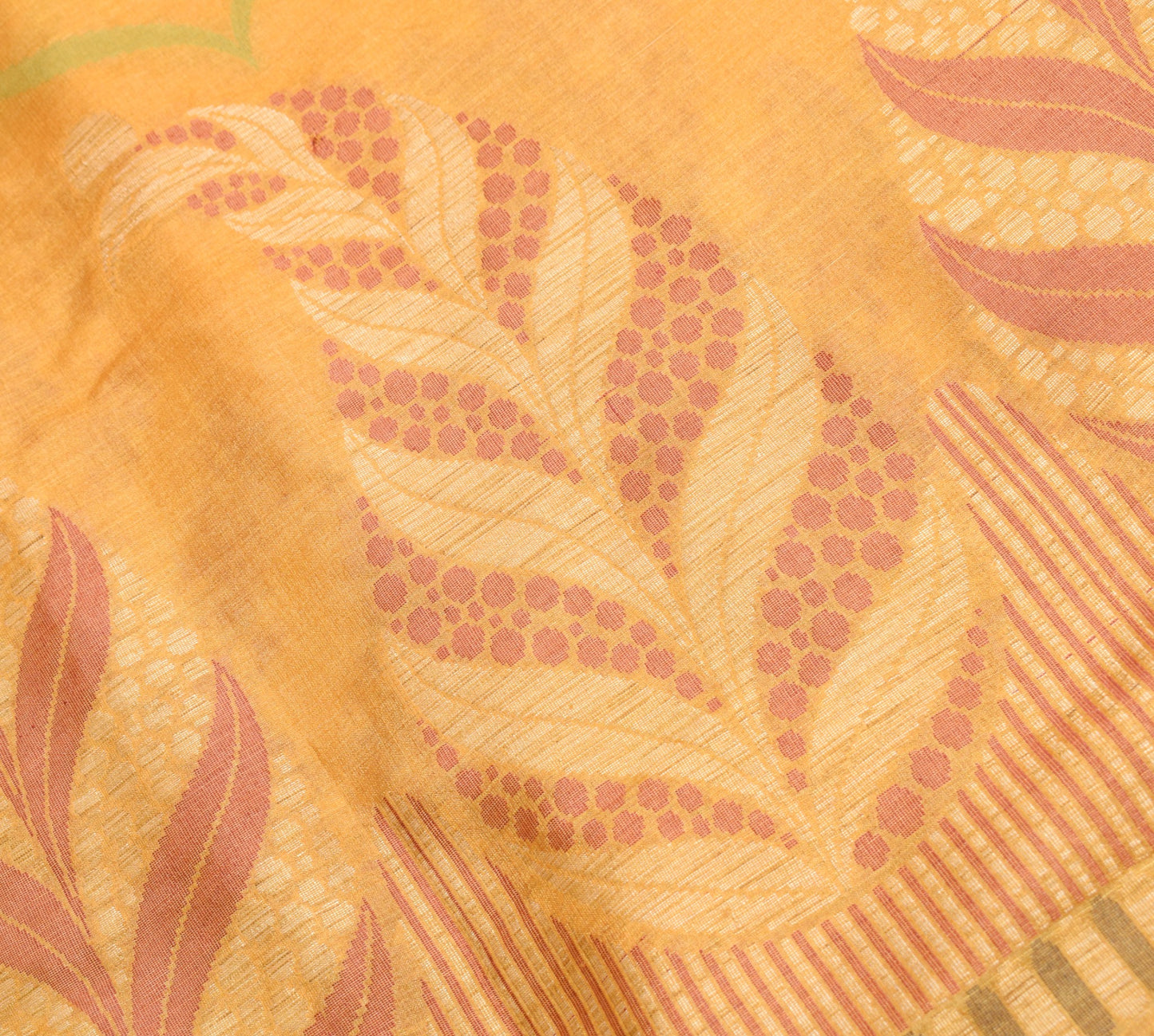 Sushila Vintage Mustard Floral Saree 100%Pure Tussar Silk Woven Sari Soft Fabric