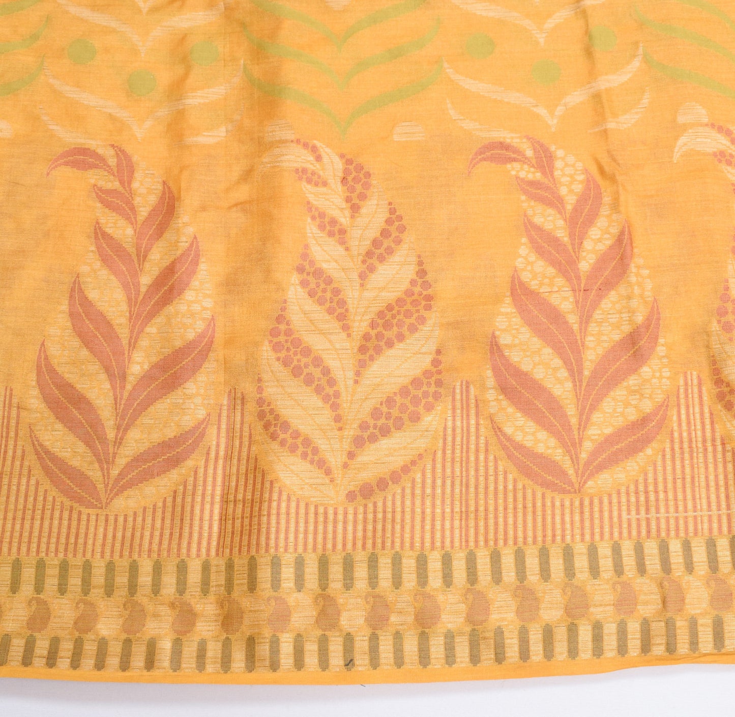 Sushila Vintage Mustard Floral Saree 100%Pure Tussar Silk Woven Sari Soft Fabric