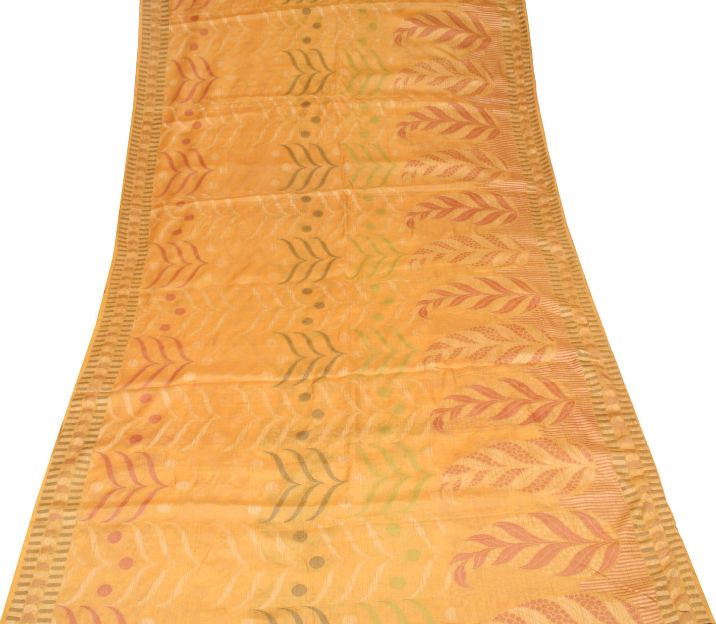 Sushila Vintage Mustard Floral Saree 100%Pure Tussar Silk Woven Sari Soft Fabric