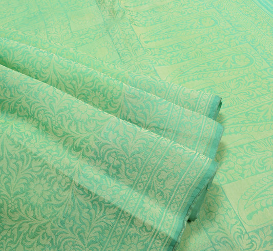 Sushila Vintage Banarasi Woven Saree  Classy Pure Silk Floral Green Sari Fabric
