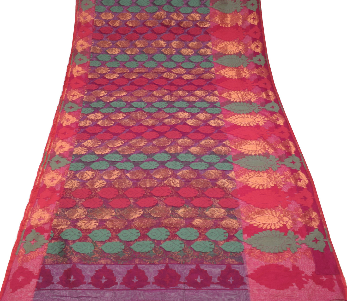 Sushila Vintage Magenta Heavy Saree ArtSilk Handwoven Dhakai Jamdani Floral Sari