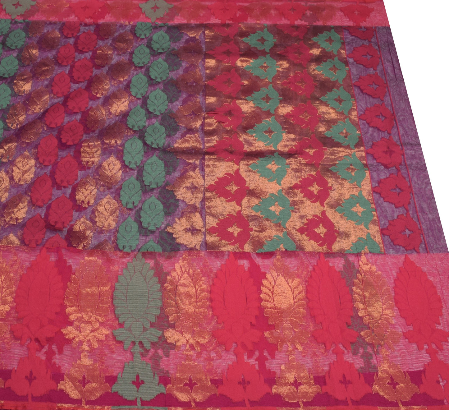 Sushila Vintage Magenta Heavy Saree ArtSilk Handwoven Dhakai Jamdani Floral Sari