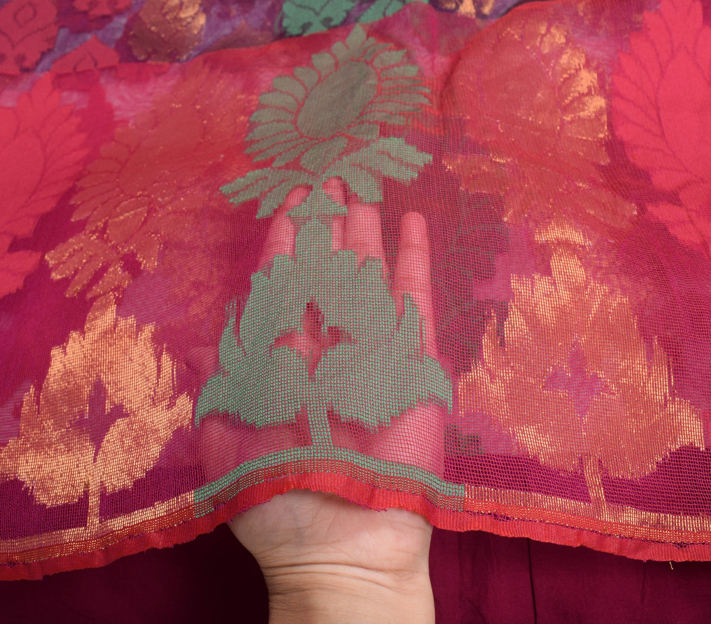 Sushila Vintage Magenta Heavy Saree ArtSilk Handwoven Dhakai Jamdani Floral Sari