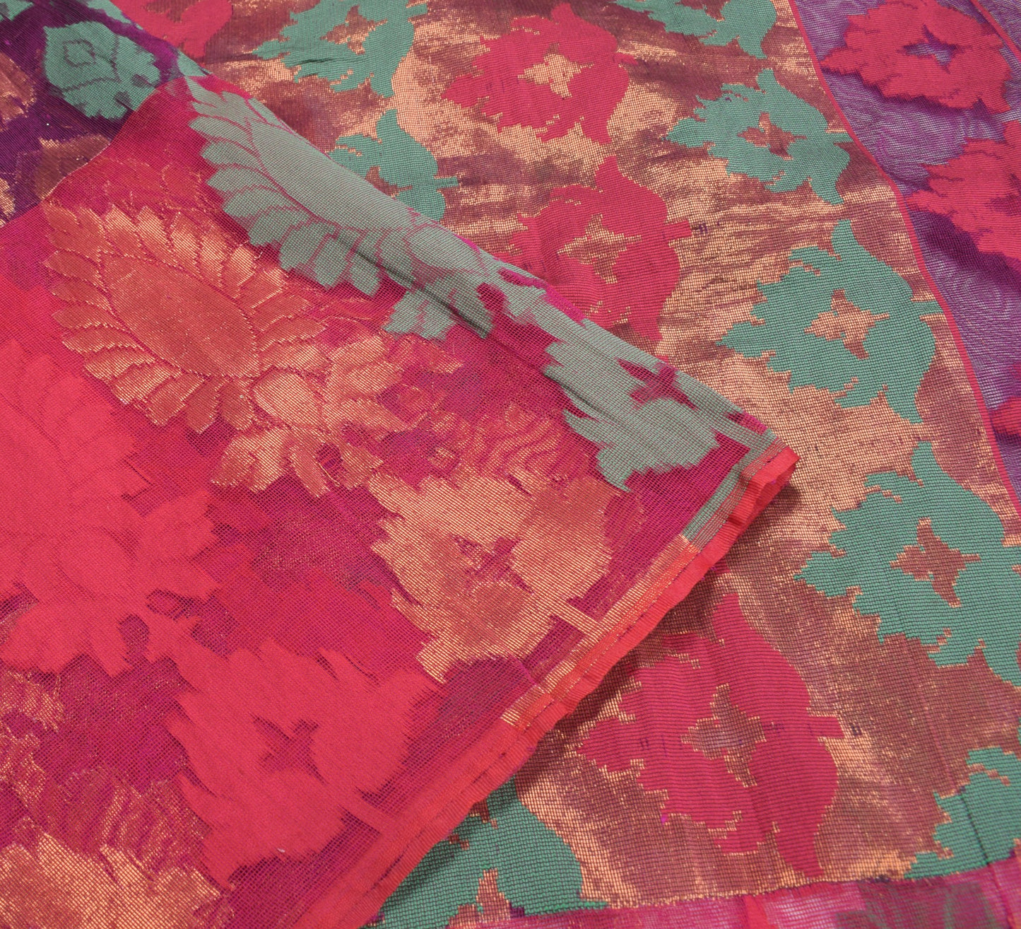 Sushila Vintage Magenta Heavy Saree ArtSilk Handwoven Dhakai Jamdani Floral Sari