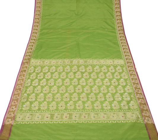 Sushila Vintage Art Silk Green Saree Sequins Embellish Sari with Blouse Fabric