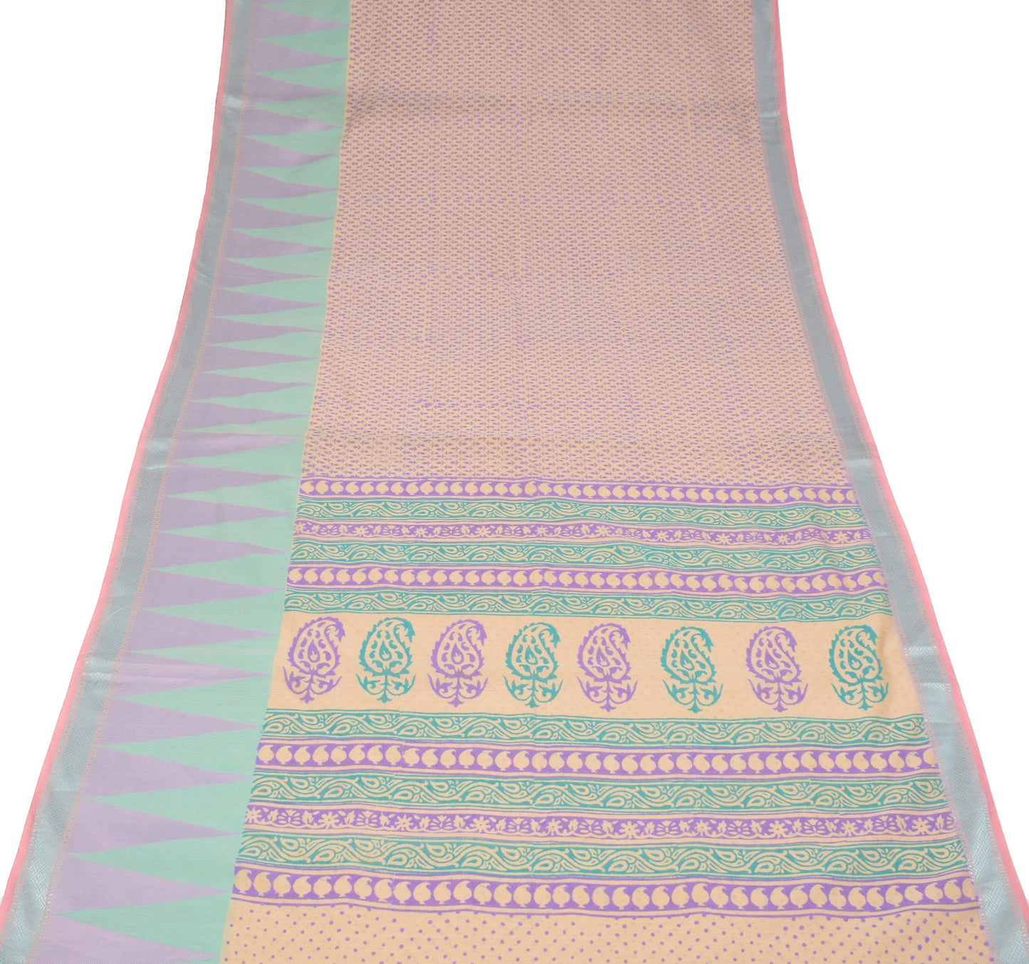Sushila Vintage Light Brown Saree Pure Cotton Silk Hand Block Print Sari Fabric