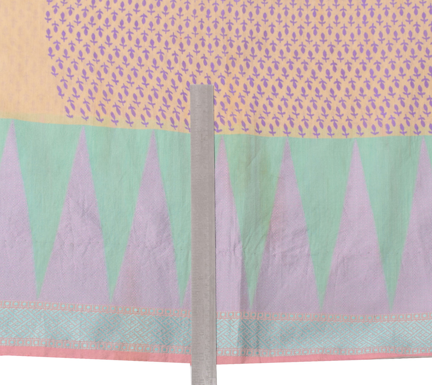Sushila Vintage Light Brown Saree Pure Cotton Silk Hand Block Print Sari Fabric