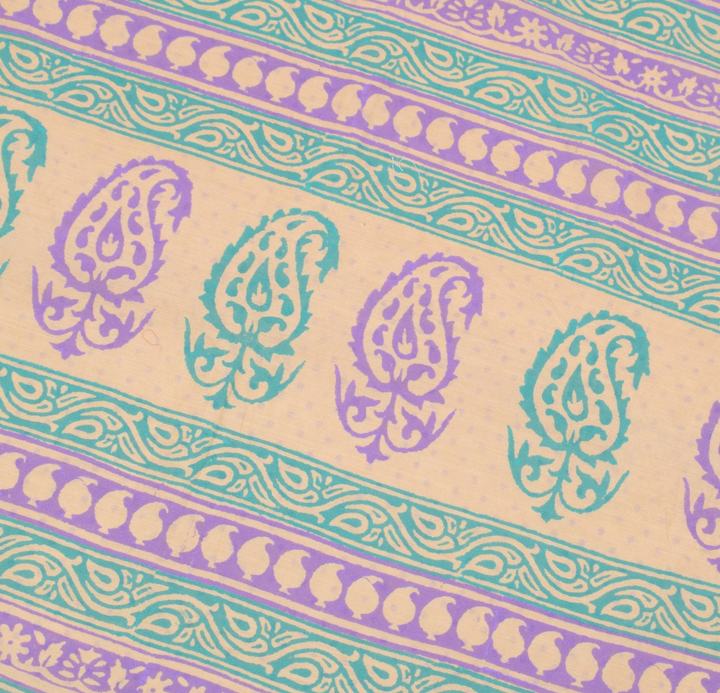 Sushila Vintage Light Brown Saree Pure Cotton Silk Hand Block Print Sari Fabric