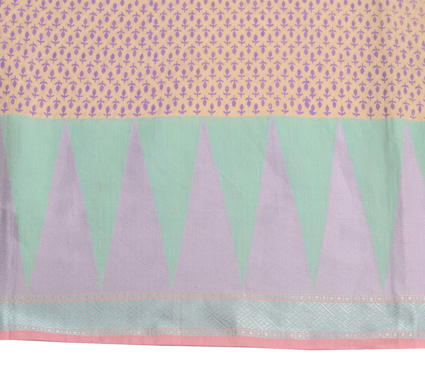 Sushila Vintage Light Brown Saree Pure Cotton Silk Hand Block Print Sari Fabric