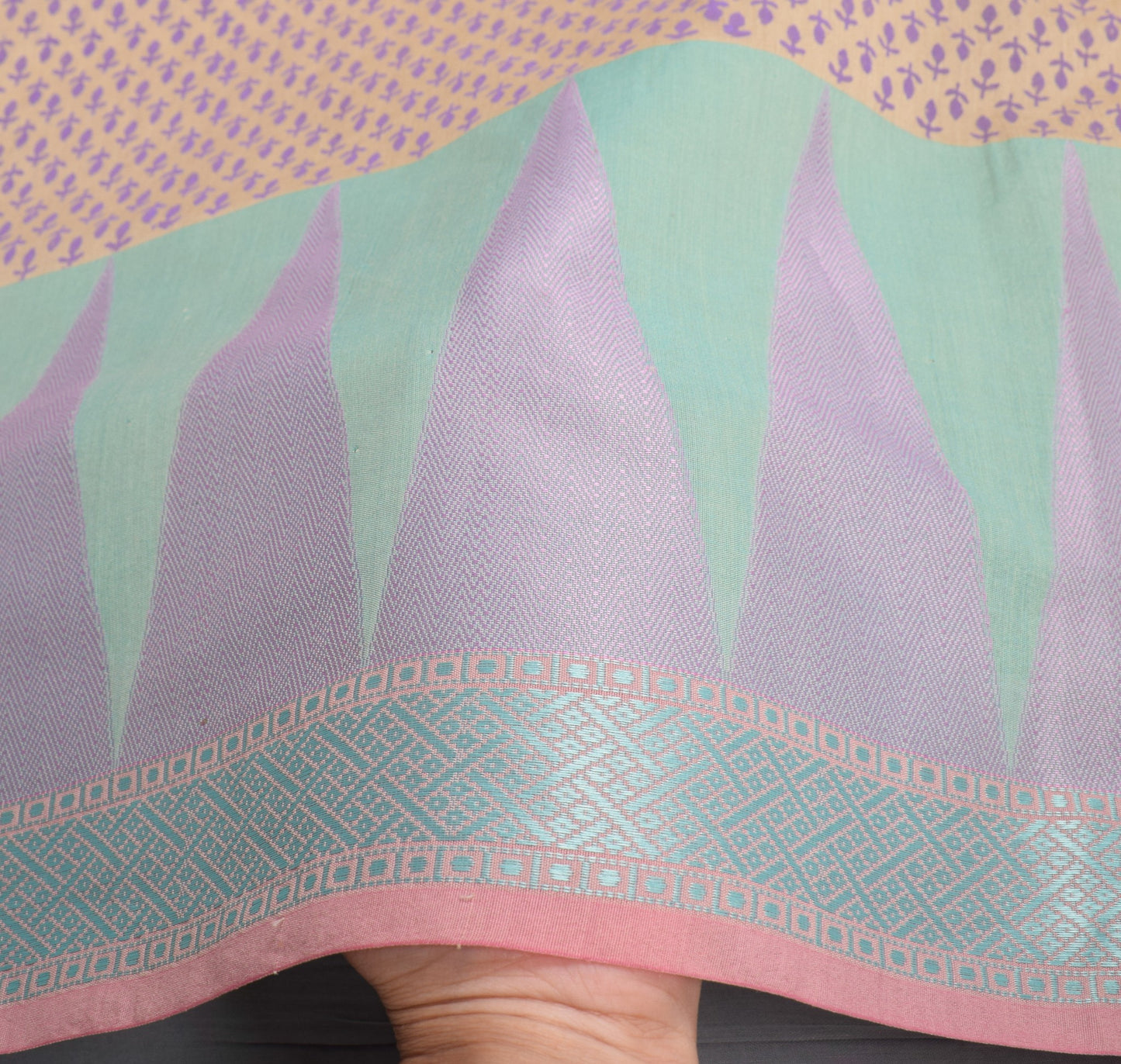 Sushila Vintage Light Brown Saree Pure Cotton Silk Hand Block Print Sari Fabric