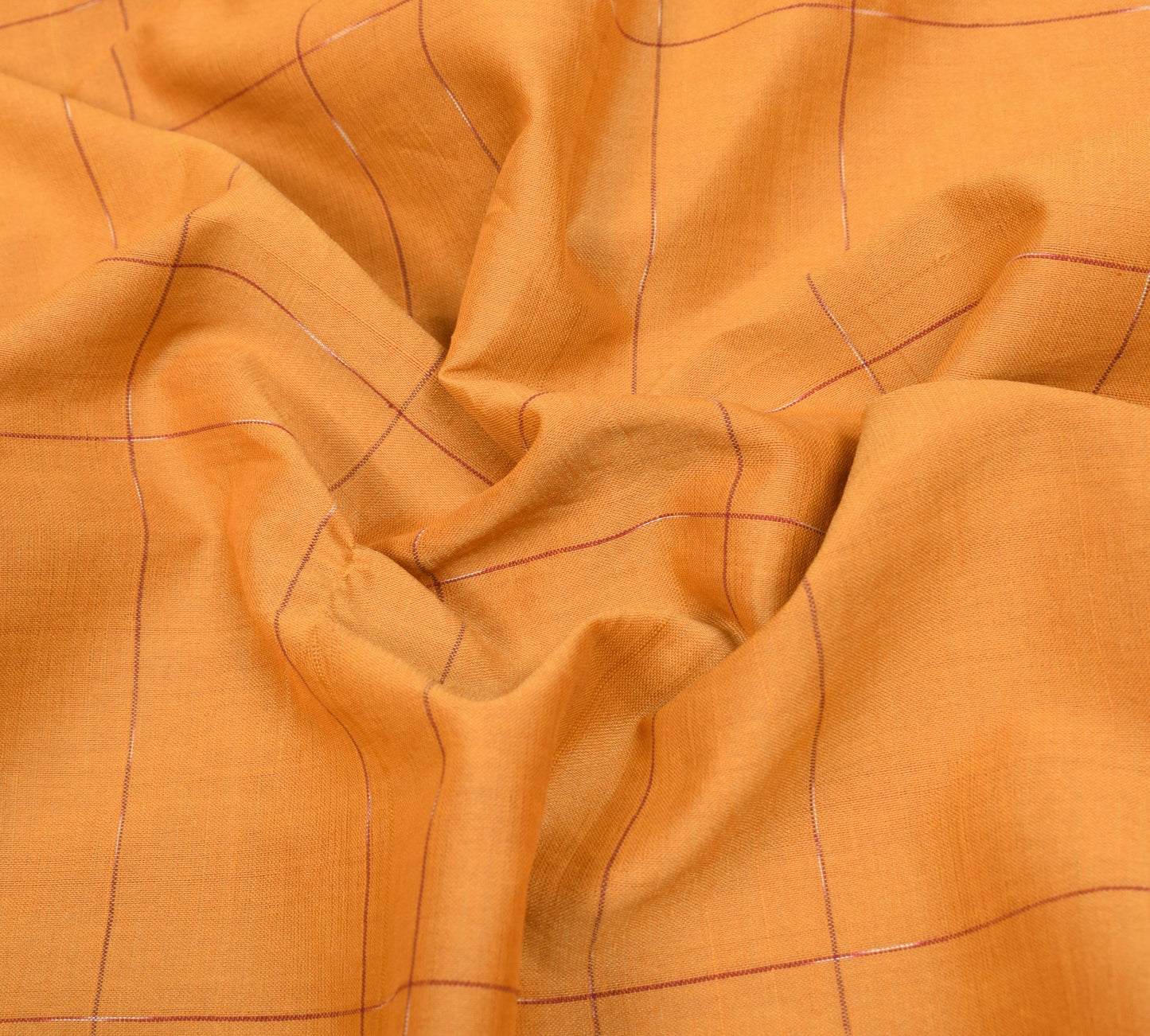 Sushila Vintage Mustard Maroon Saree Cotton Silk Checks Woven Handloom Sari