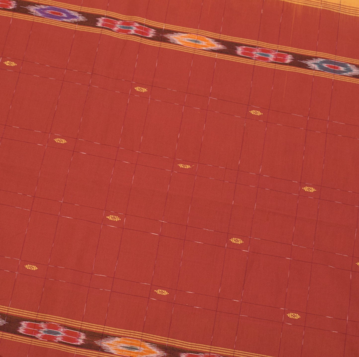 Sushila Vintage Mustard Maroon Saree Cotton Silk Checks Woven Handloom Sari