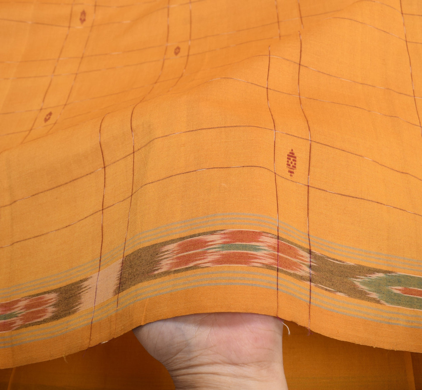 Sushila Vintage Mustard Maroon Saree Cotton Silk Checks Woven Handloom Sari