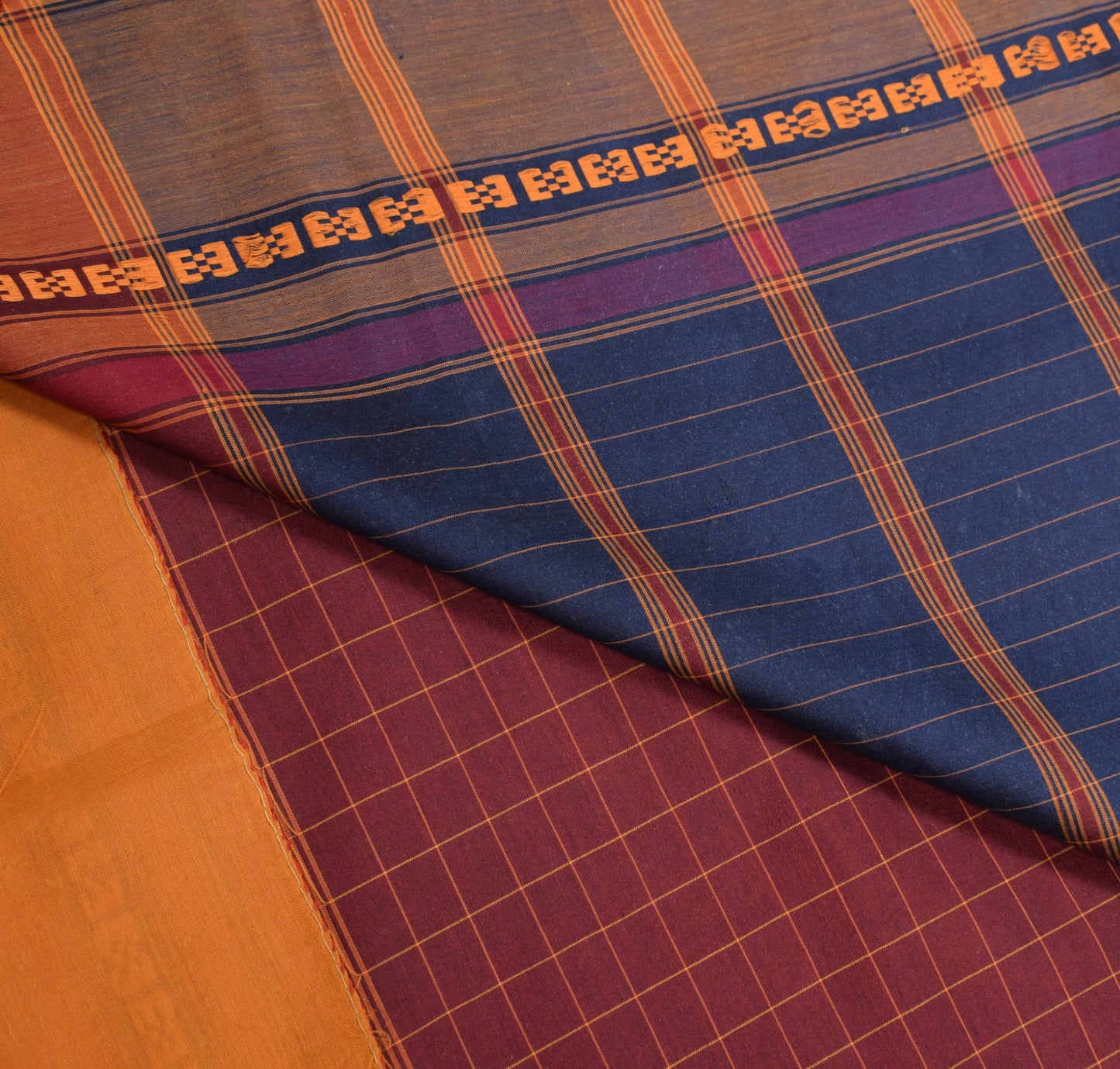 Sushila Vintage Maroon Saree Pure Cotton Silk Kanchipuram Checks Sari Fabric