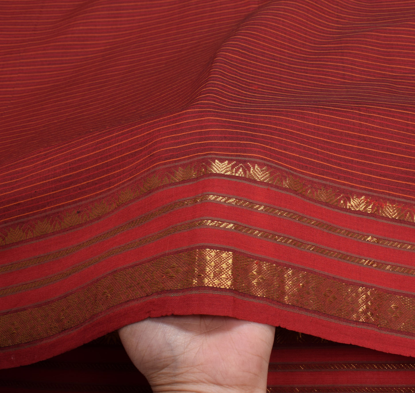 Sushila Vintage Maroon Kanchipuram Saree Pure Cotton Stripe Zari Border Sari