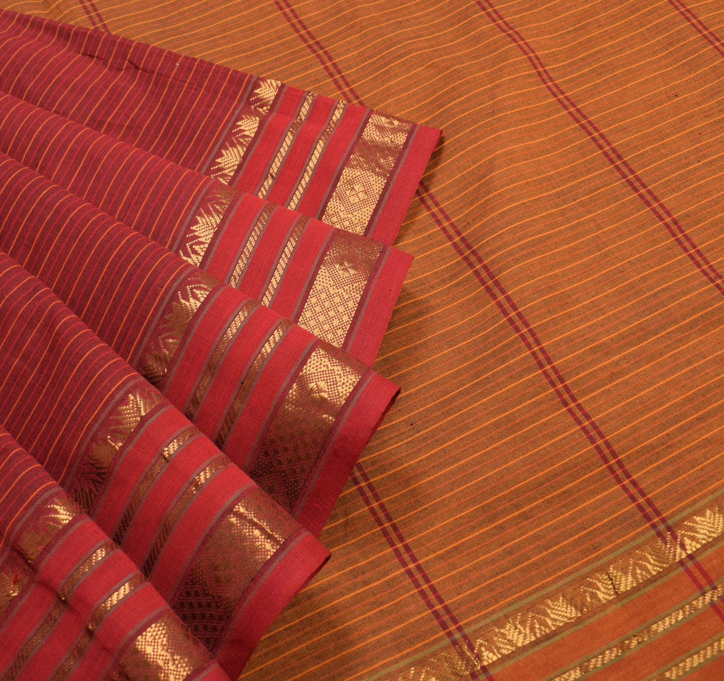 Sushila Vintage Maroon Kanchipuram Saree Pure Cotton Stripe Zari Border Sari