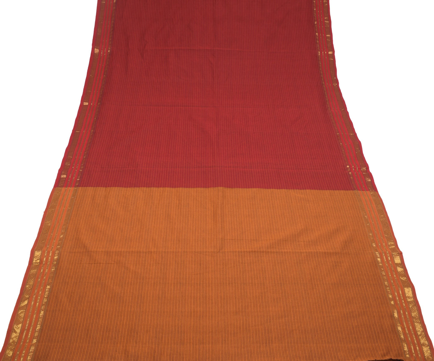 Sushila Vintage Maroon Kanchipuram Saree Pure Cotton Stripe Zari Border Sari