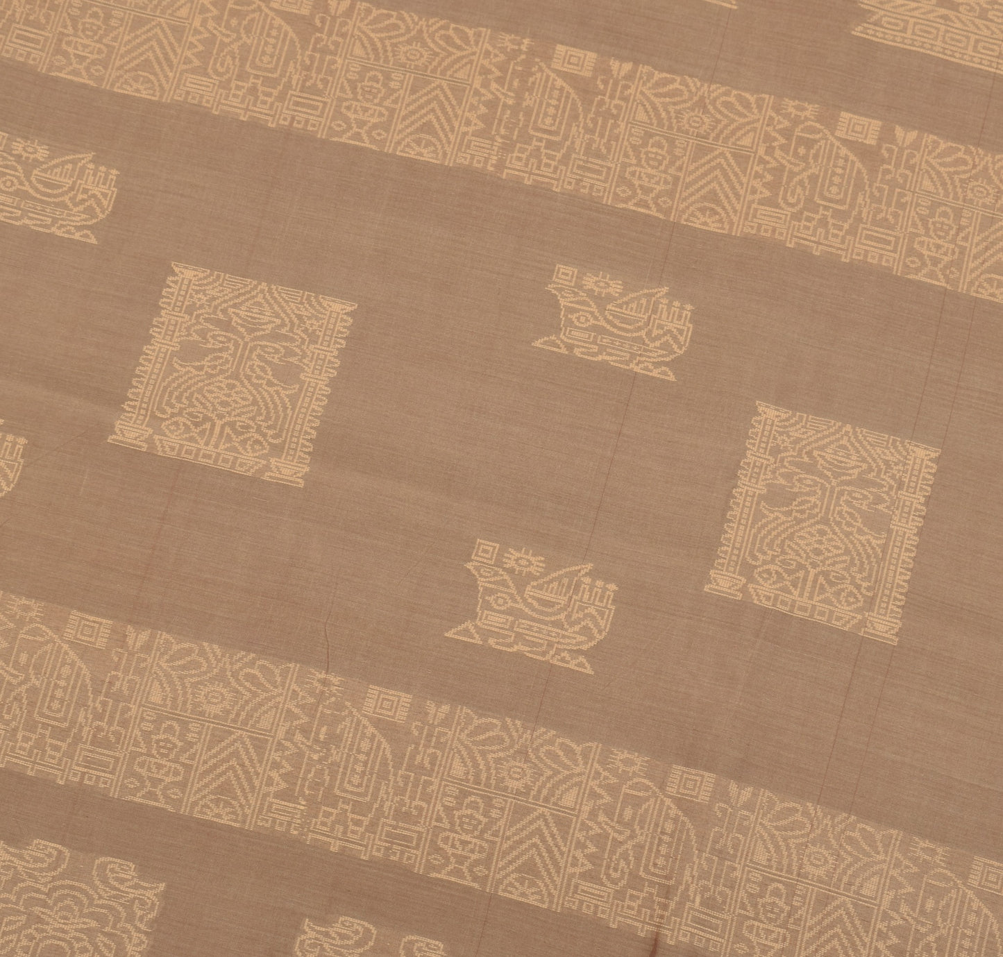 Sushila Vintage Brown Hand Woven Saree 100% Pure Cotton Floral Sari Craft Fabric