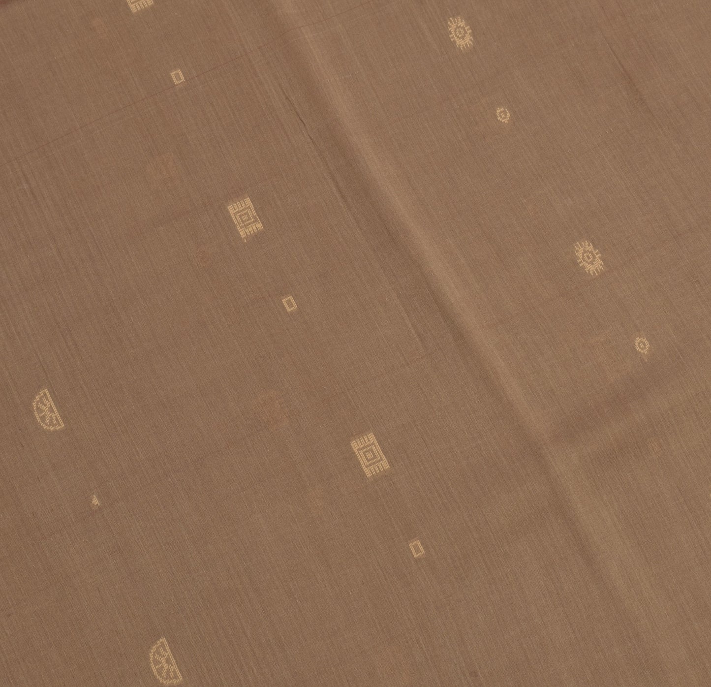 Sushila Vintage Brown Hand Woven Saree 100% Pure Cotton Floral Sari Craft Fabric