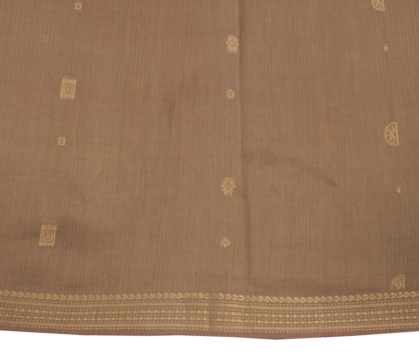 Sushila Vintage Brown Hand Woven Saree 100% Pure Cotton Floral Sari Craft Fabric