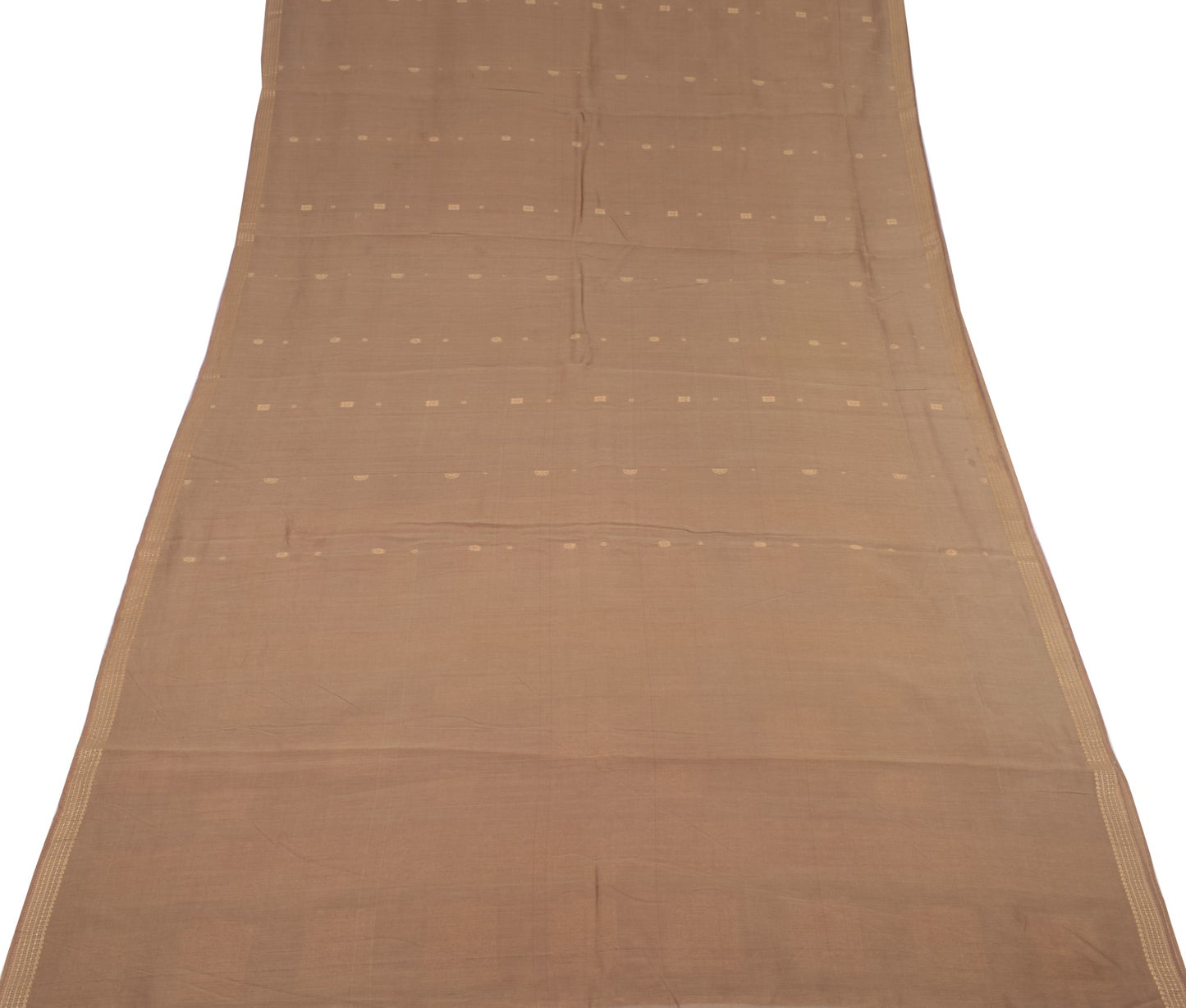 Sushila Vintage Brown Hand Woven Saree 100% Pure Cotton Floral Sari Craft Fabric