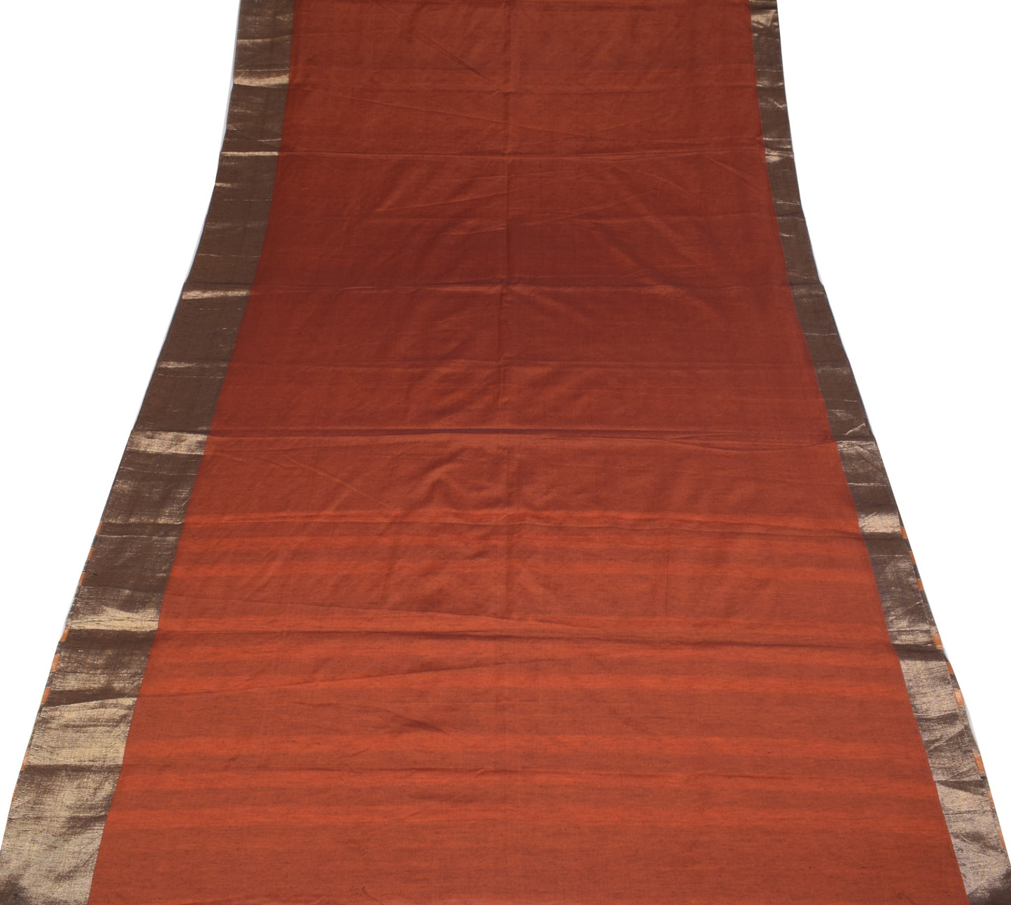 Sushila Vintage Rust Black Saree Pure Cotton Stripes Woven with Zari Woven Sari