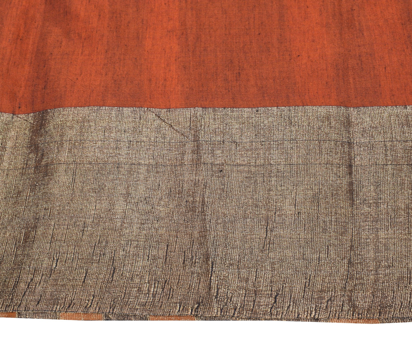 Sushila Vintage Rust Black Saree Pure Cotton Stripes Woven with Zari Woven Sari