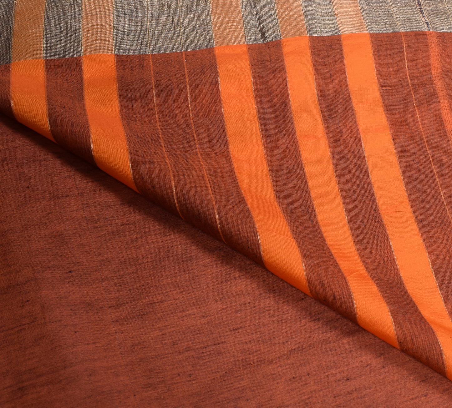 Sushila Vintage Rust Black Saree Pure Cotton Stripes Woven with Zari Woven Sari
