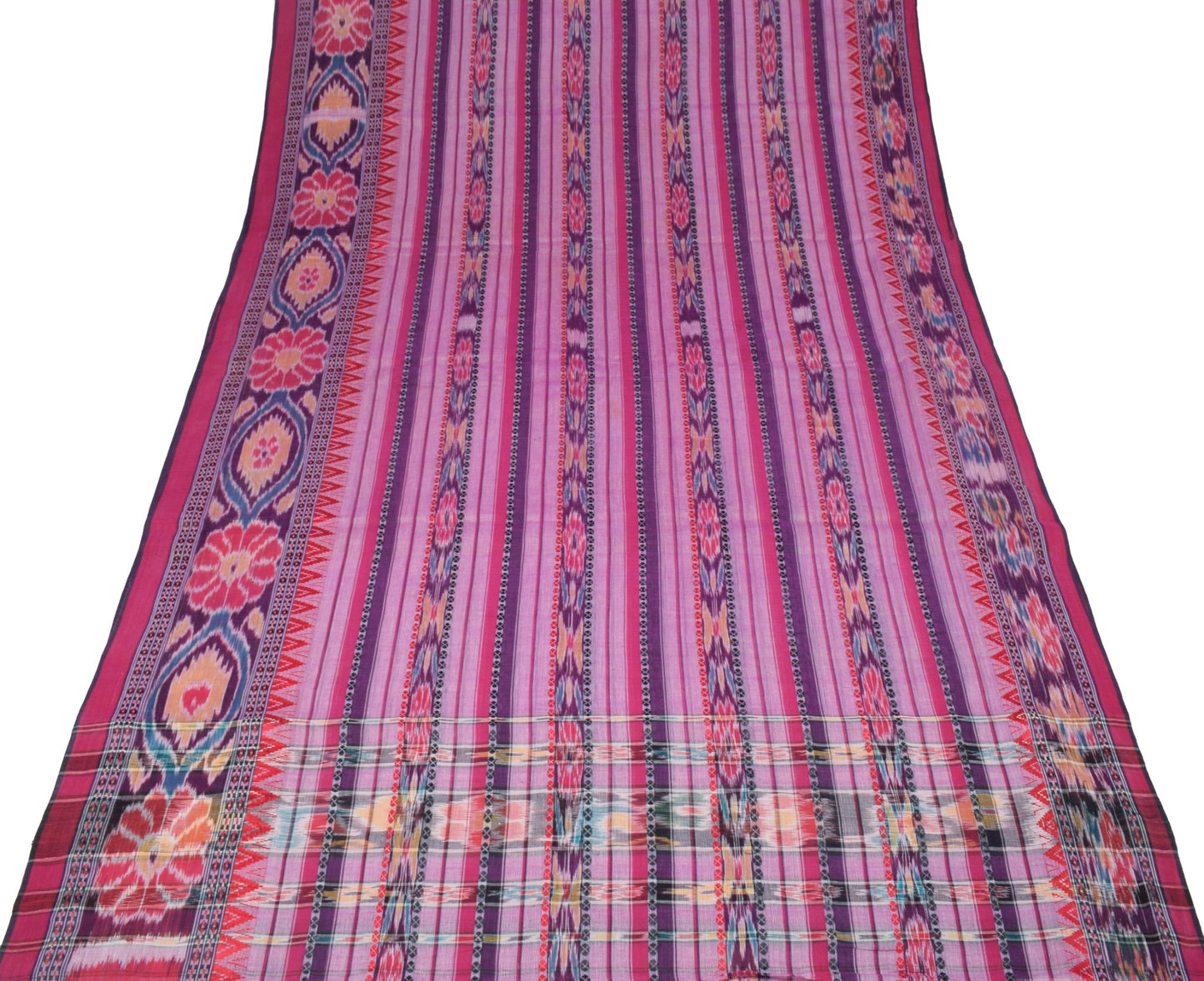 Sushila Vintage Odisha Handloom Sari maniabandha Pure Cotton Purple Ikat Saree