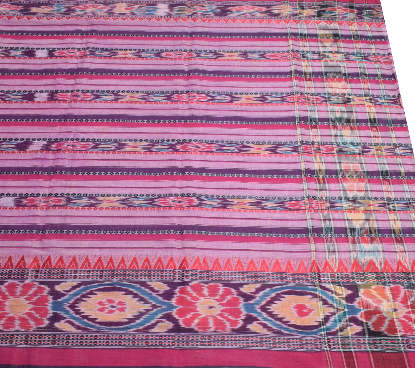 Sushila Vintage Odisha Handloom Sari maniabandha Pure Cotton Purple Ikat Saree