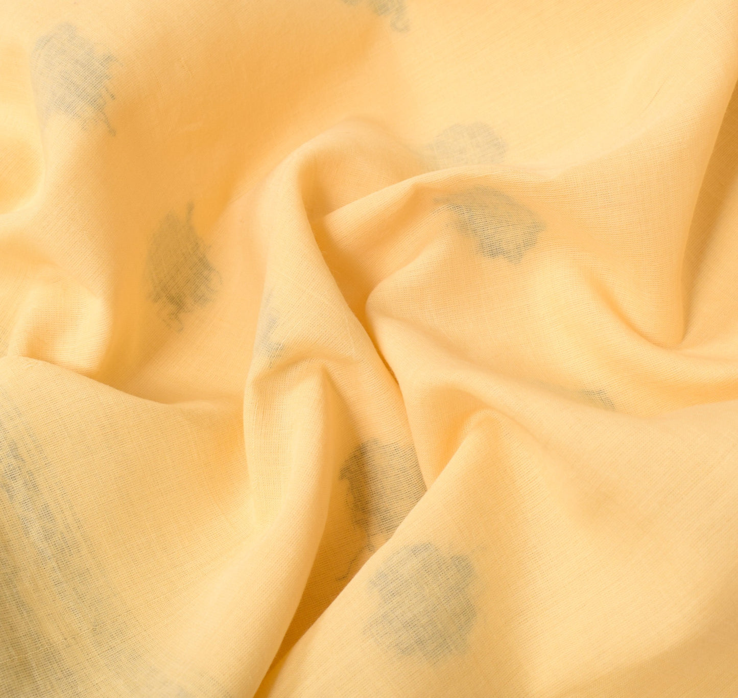 Sushila Vintage Light Yellow Saree 100%Pure Cotton Hand Woven Floral Sari Fabric