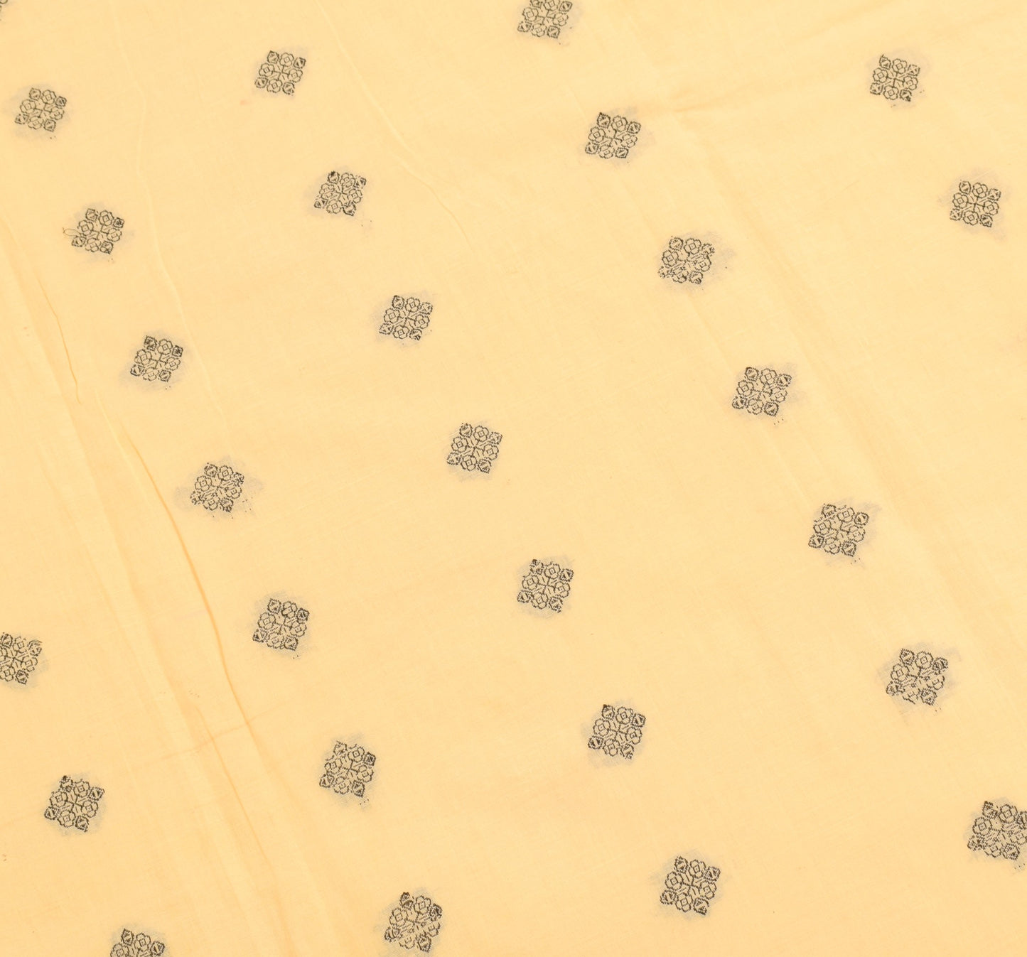 Sushila Vintage Light Yellow Saree 100%Pure Cotton Hand Woven Floral Sari Fabric