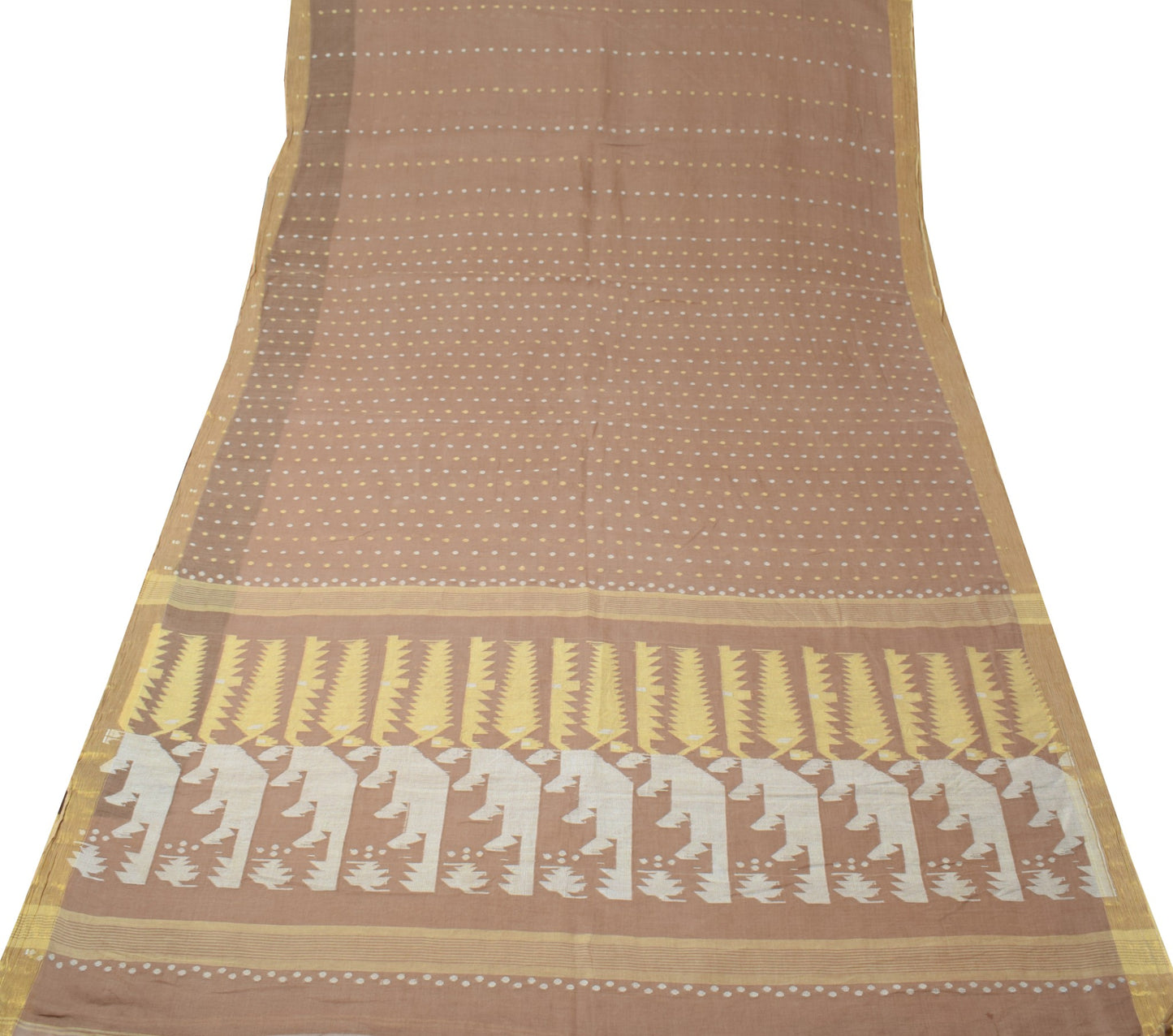 Sushila Vintage Brown Saree Pure Cotton Bengal Tant Woven Indian Sari Fabric