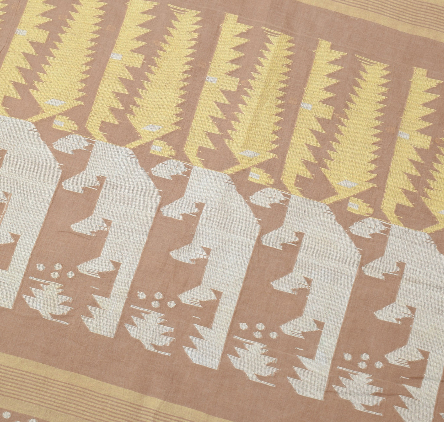 Sushila Vintage Brown Saree Pure Cotton Bengal Tant Woven Indian Sari Fabric