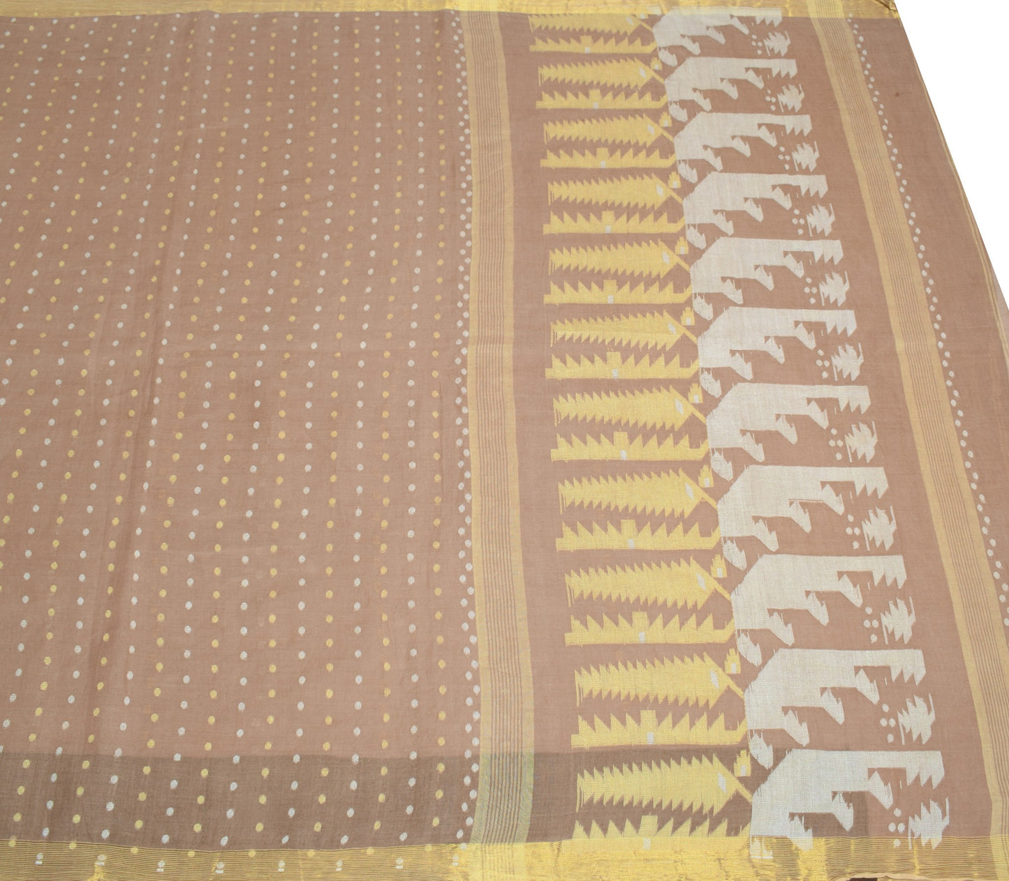 Sushila Vintage Brown Saree Pure Cotton Bengal Tant Woven Indian Sari Fabric