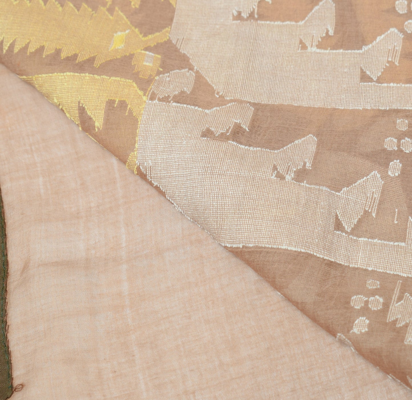 Sushila Vintage Brown Saree Pure Cotton Bengal Tant Woven Indian Sari Fabric