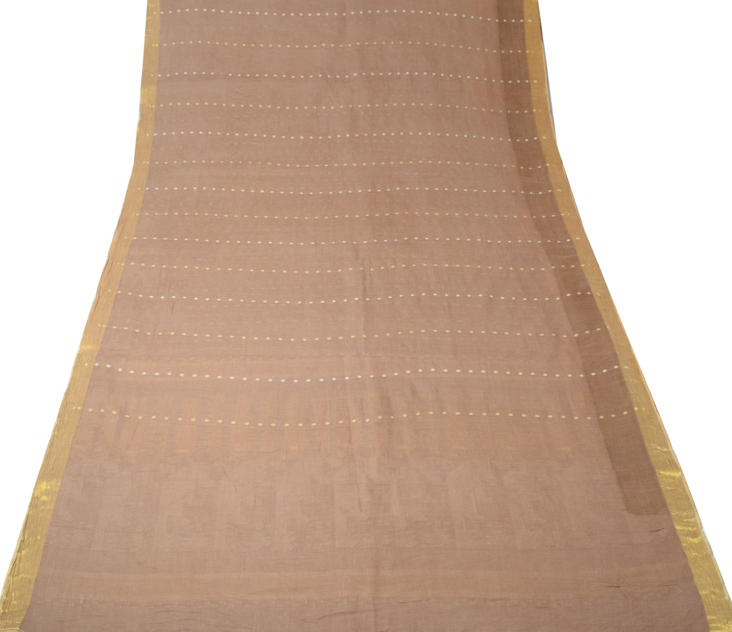Sushila Vintage Brown Saree Pure Cotton Bengal Tant Woven Indian Sari Fabric