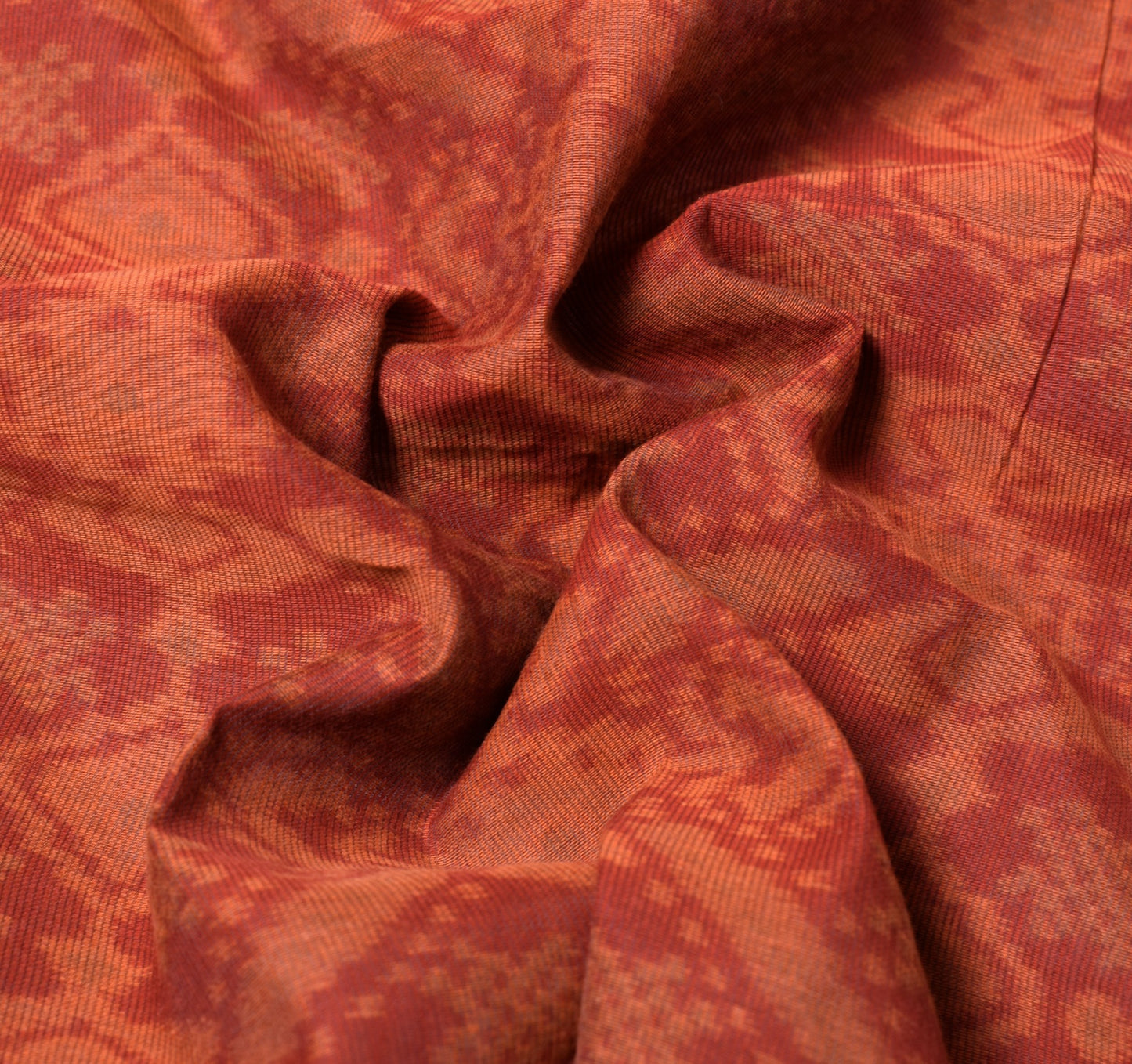 Sushila Vintage Dark Rust Saree Pure Cotton Printed with Zari Border Sari Fabric