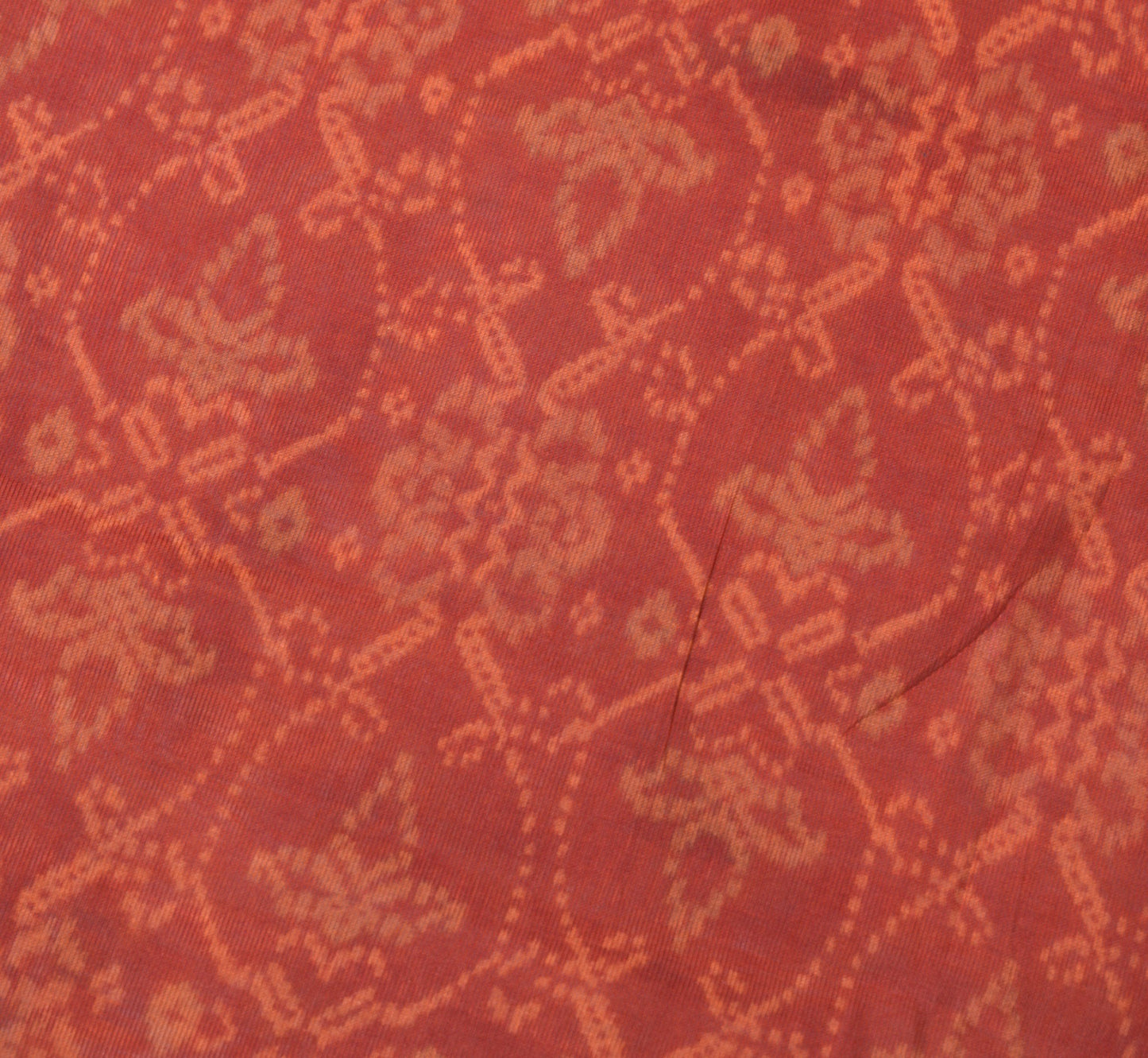 Sushila Vintage Dark Rust Saree Pure Cotton Printed with Zari Border Sari Fabric