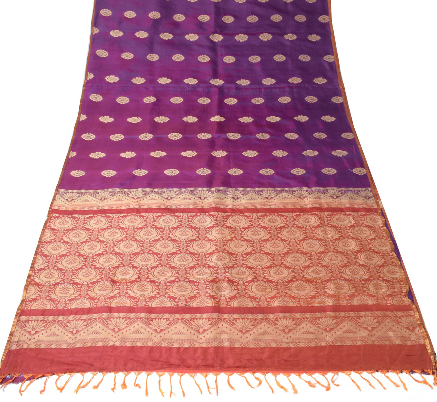 Sushila Vintage Purple Dual Toned Saree Woven Floral Pure Silk Soft Sari Fabric