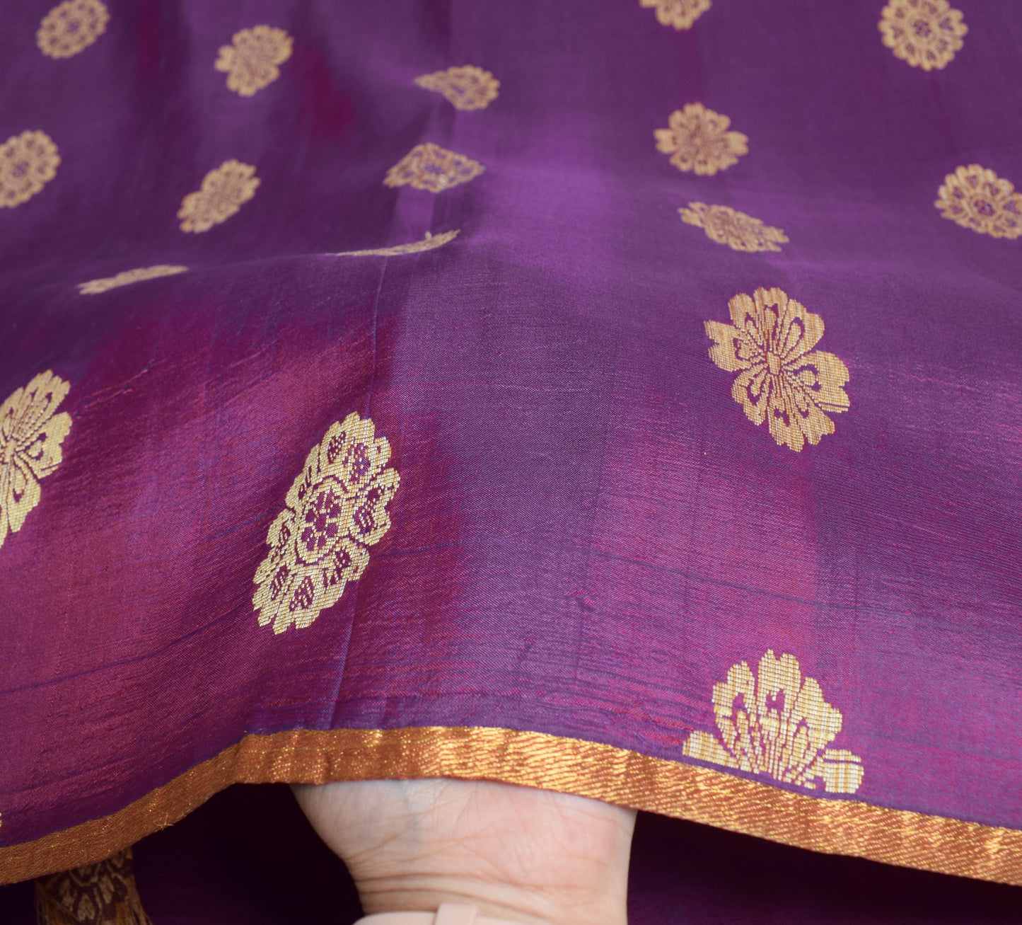 Sushila Vintage Purple Dual Toned Saree Woven Floral Pure Silk Soft Sari Fabric