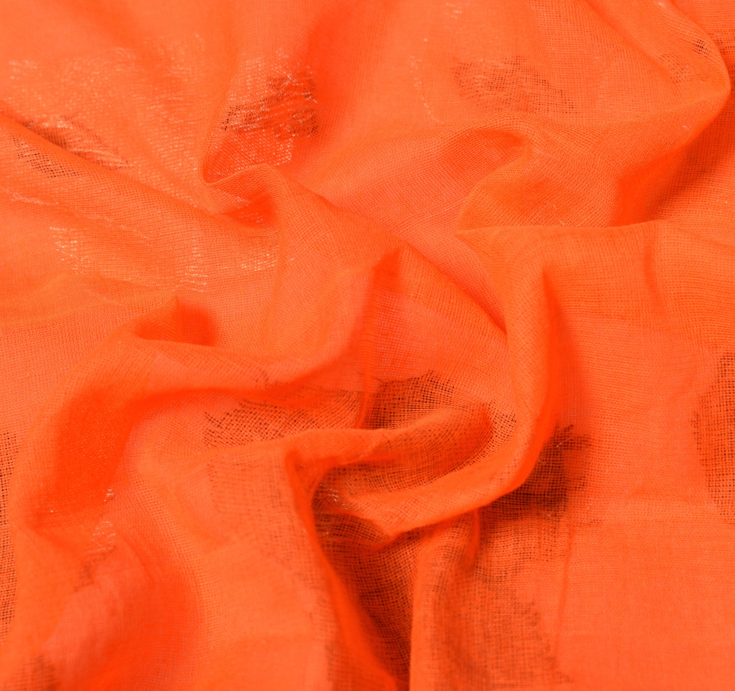 Sushila Vintage Orange Saree Pure Cotton Bengal Tant Woven Handloom Sari Fabric