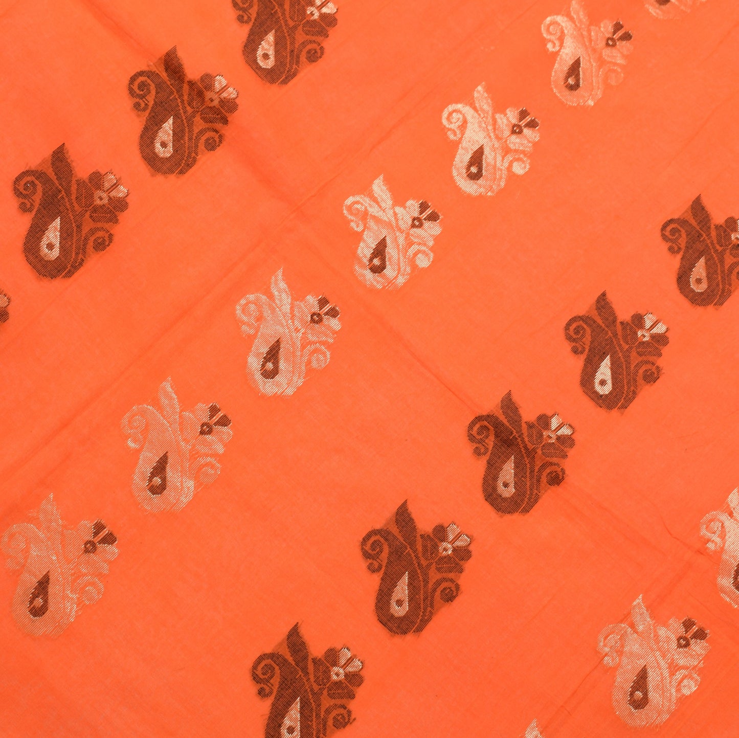 Sushila Vintage Orange Saree Pure Cotton Bengal Tant Woven Handloom Sari Fabric