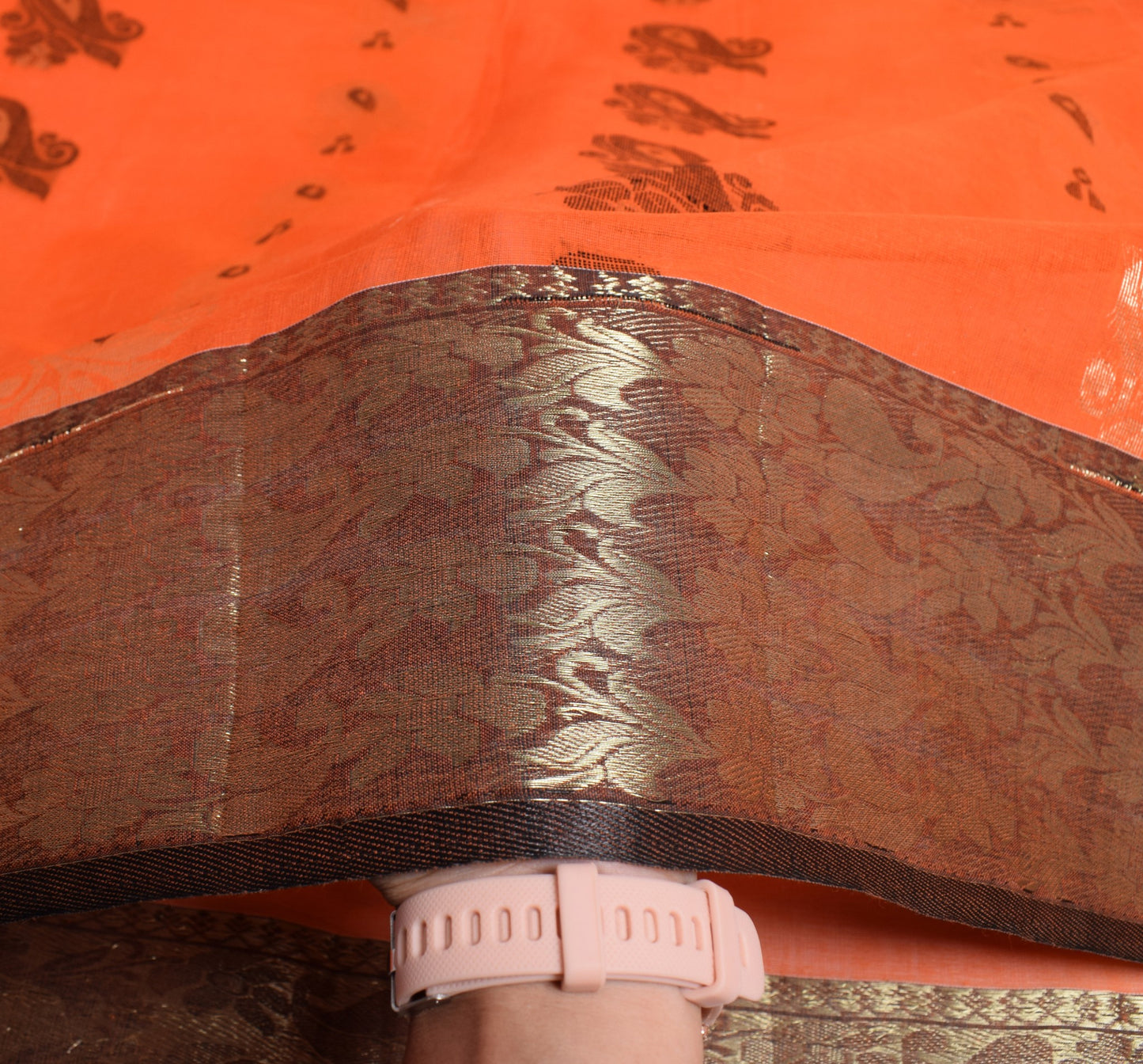 Sushila Vintage Orange Saree Pure Cotton Bengal Tant Woven Handloom Sari Fabric