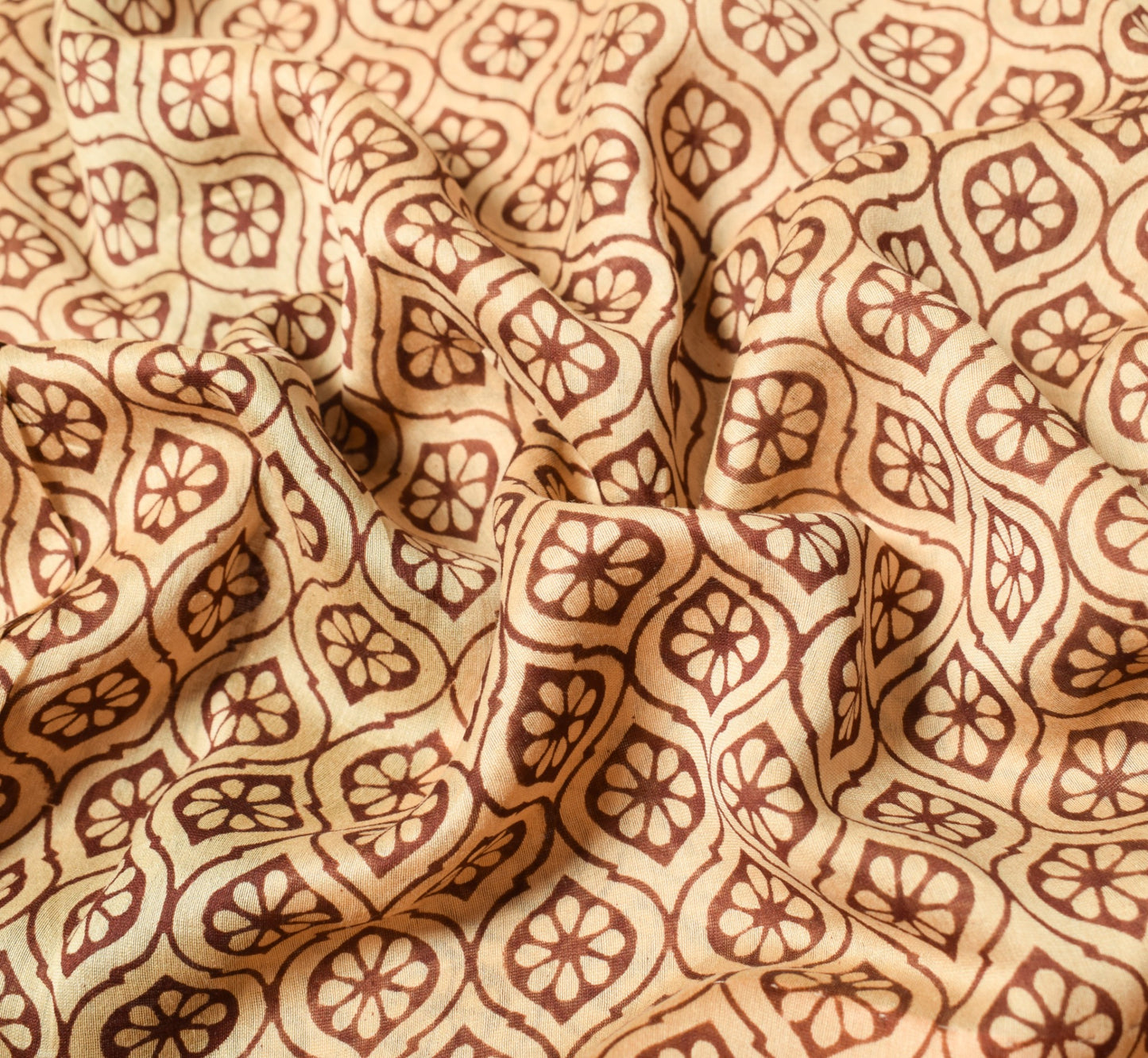 Sushila Vintage Pure Cotton Silk Saree Hand Black Printed Brown 5YD Sari Fabric