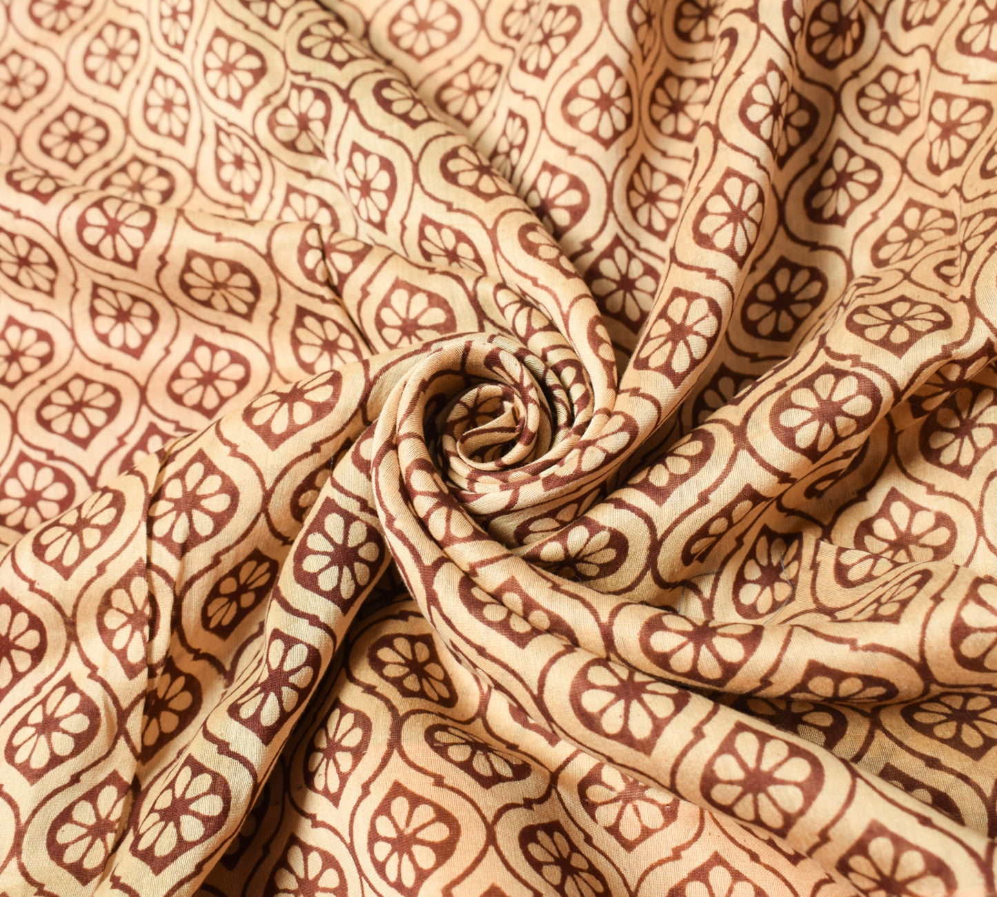 Sushila Vintage Pure Cotton Silk Saree Hand Black Printed Brown 5YD Sari Fabric