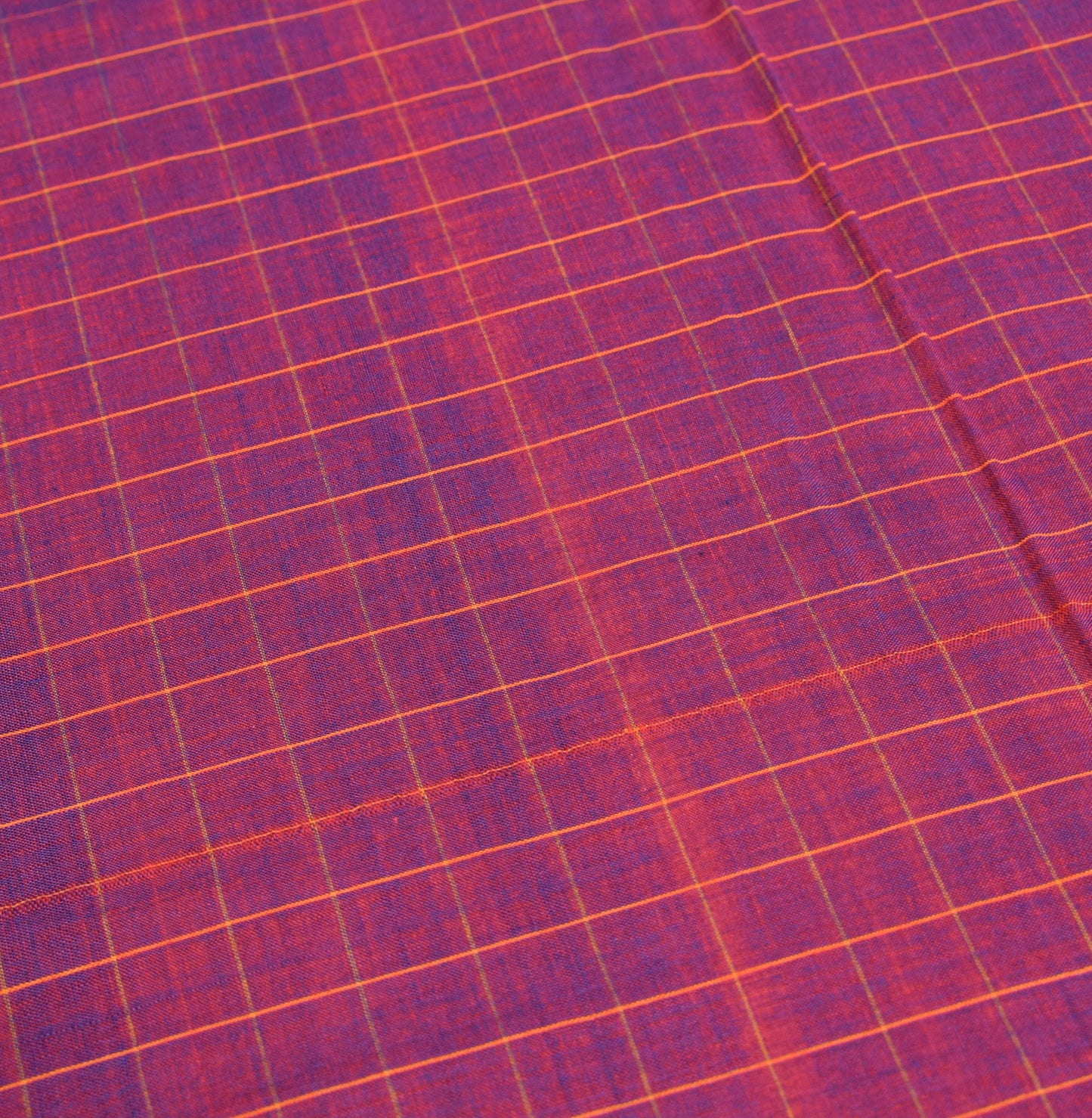 Sushila Vintage Purple Dual Toned Saree Pure Cotton Checks Handloom Sari Fabric