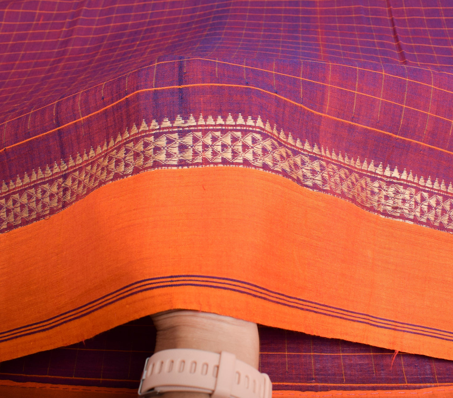 Sushila Vintage Purple Dual Toned Saree Pure Cotton Checks Handloom Sari Fabric